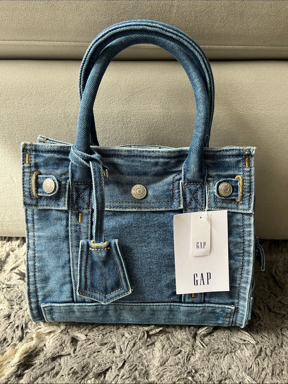 GAP small denim five pocket tote. Medium wash. New with tags.